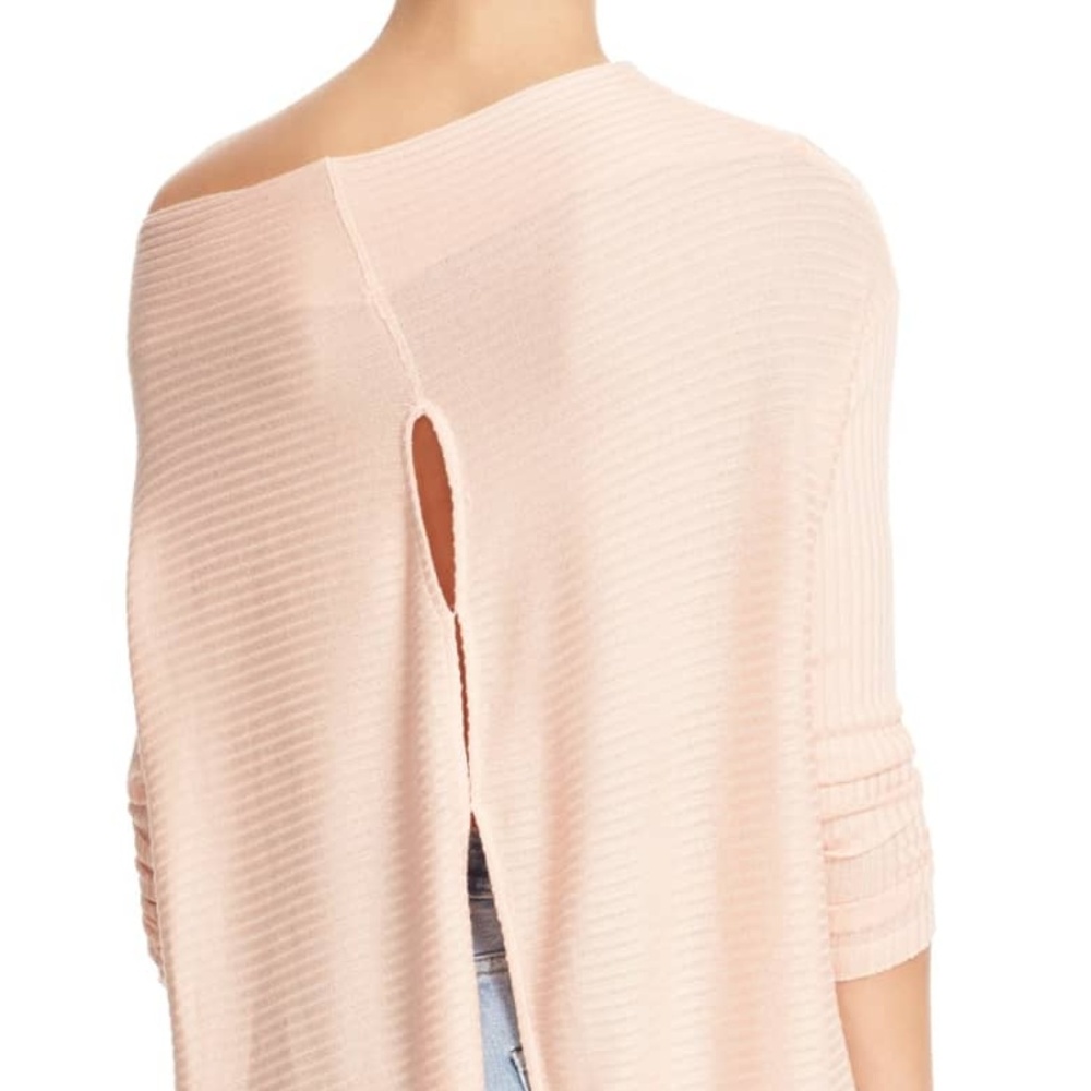 Free People cowl neck split back rib sweater pink - Picture 3 of 7